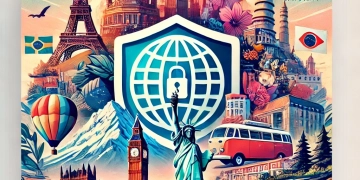 DALL·E 2024-10-24 22.17.20 - A visually appealing WordPress thumbnail design that captures the theme of 'safest countries to visit'. The thumbnail should feature a collage of icon