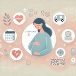 DALL·E 2024-11-08 18.30.12 - A modern and clean thumbnail for a WordPress blog post about pregnancy symptoms, stages, and care tips. The design includes a gentle pastel color pale
