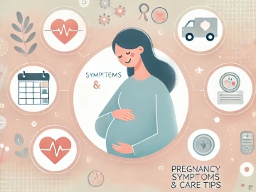 DALL·E 2024-11-08 18.30.12 - A modern and clean thumbnail for a WordPress blog post about pregnancy symptoms, stages, and care tips. The design includes a gentle pastel color pale